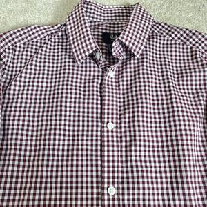H&M Men's Button Up Shirt SLIM Fit Burgundy Gingham Long Sleeve Size Small